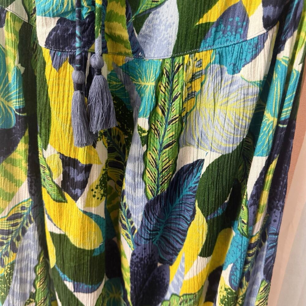 Aerie Paradise Palm Green Blue Halter Cutout Maxi Dress Size Large - Picture 8 of 14